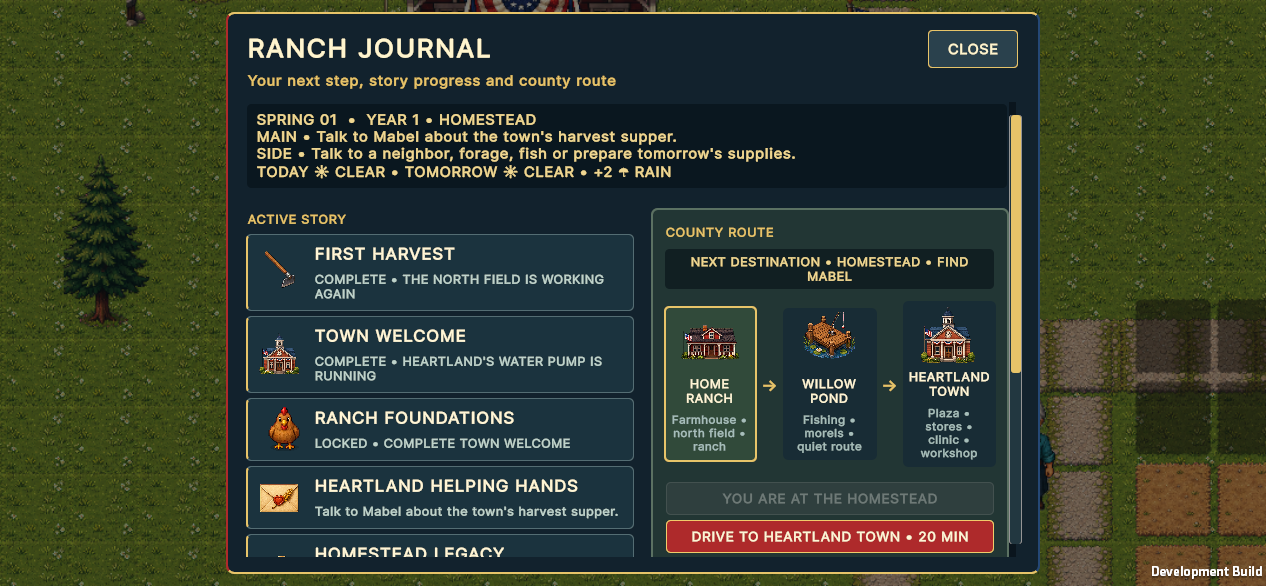 The Ranch Journal showing story progress and county destinations